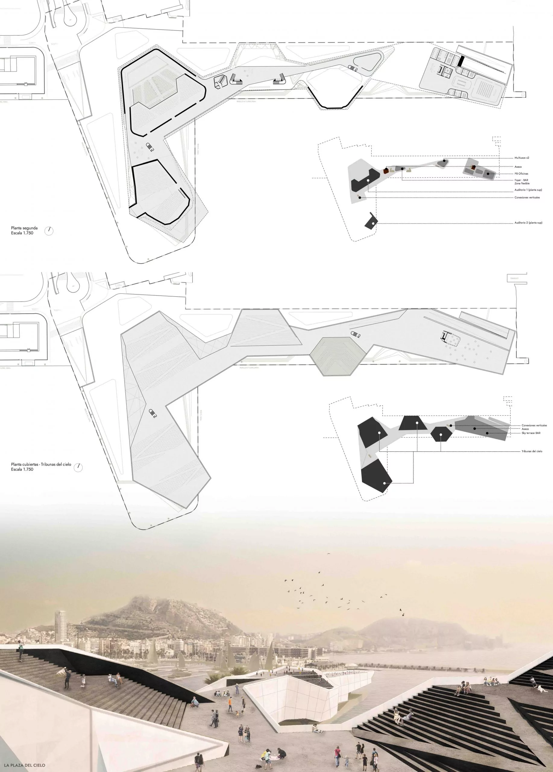 Iwastudio - Centro de Congresos de Alicante - PLANTA 2 Y CUBIUERTA CON IMAGEN FINAL scaled